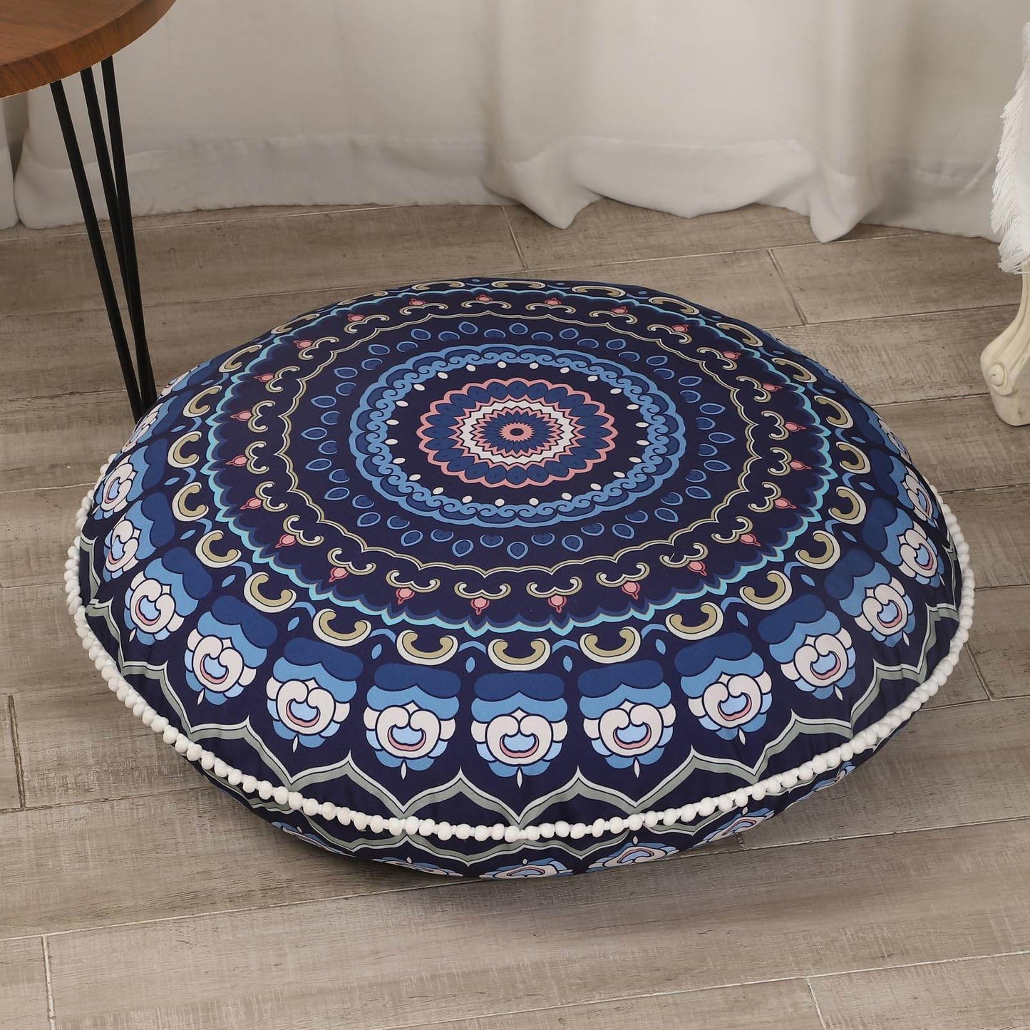 LOVMOC 32 inches Meditation Floor Cushion for Adults, Round Large Thick Floor Pillow, Memory Foam Filling, Navy Blue - zenfulharmony.com