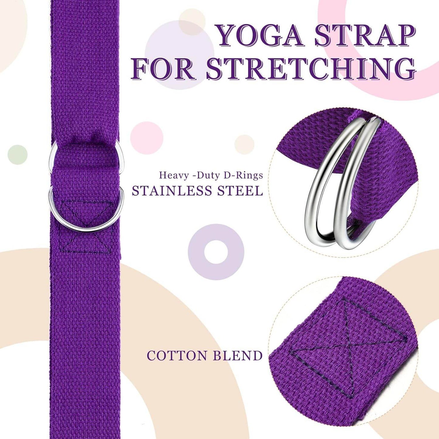 Leyndo 24 Pieces Yoga Strap Stretching Pilates Exercise Adjustable Straps 6 ft Non Elastic Yoga Belt with Adjustable D Ring Buckle for Pilates Gym Workouts Fitness - zenfulharmony.com
