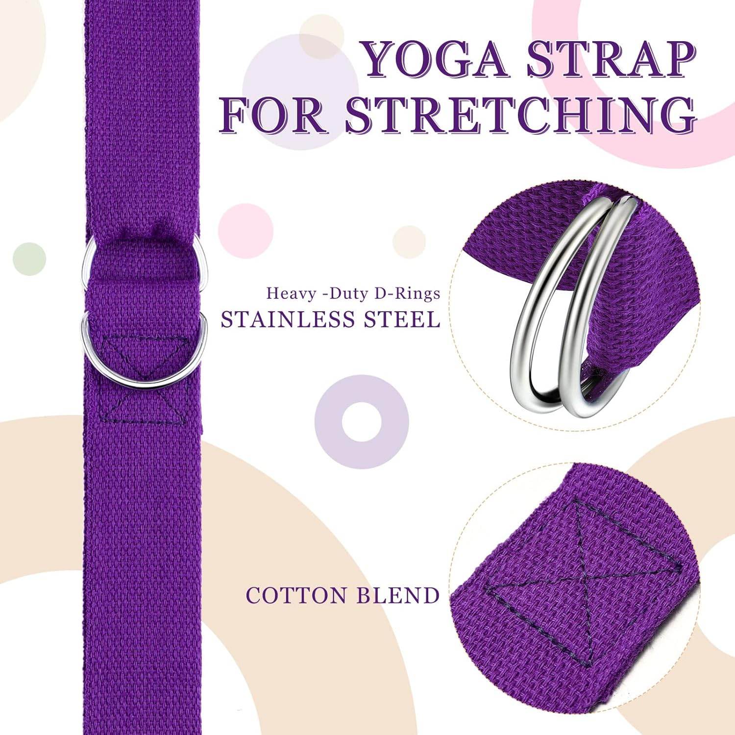 Leyndo 24 Pieces Yoga Strap Stretching Pilates Exercise Adjustable Straps 6 ft Non Elastic Yoga Belt with Adjustable D Ring Buckle for Pilates Gym Workouts Fitness - zenfulharmony.com