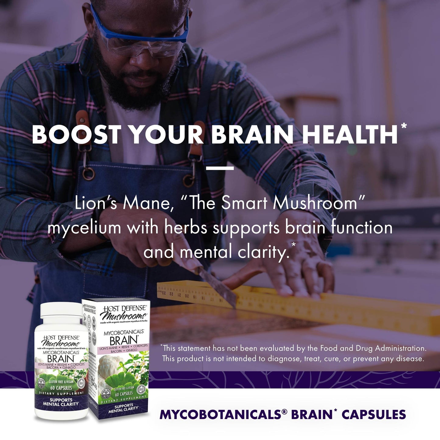 Host Defense MycoBotanicals Brain* Capsules - Brain Support Supplement with Lion's Mane, Reishi & Cordyceps Mushroom - Herbal Supplement for Memory & Focus Support - 60 Capsules (30 Servings)* - zenfulharmony.com