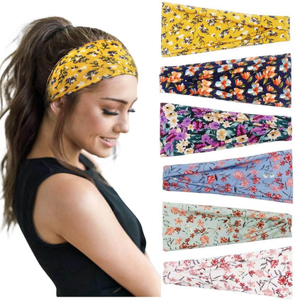 Huachi Women's Headbands for Yoga, Workout, Exercise - 6Pcs Elastic Hair Bands for Women's Hair - Tie Dye Bandeau Headband Sweatbands - Comfy Material - Upgraded Design - One Size - Black - zenfulharmony.com