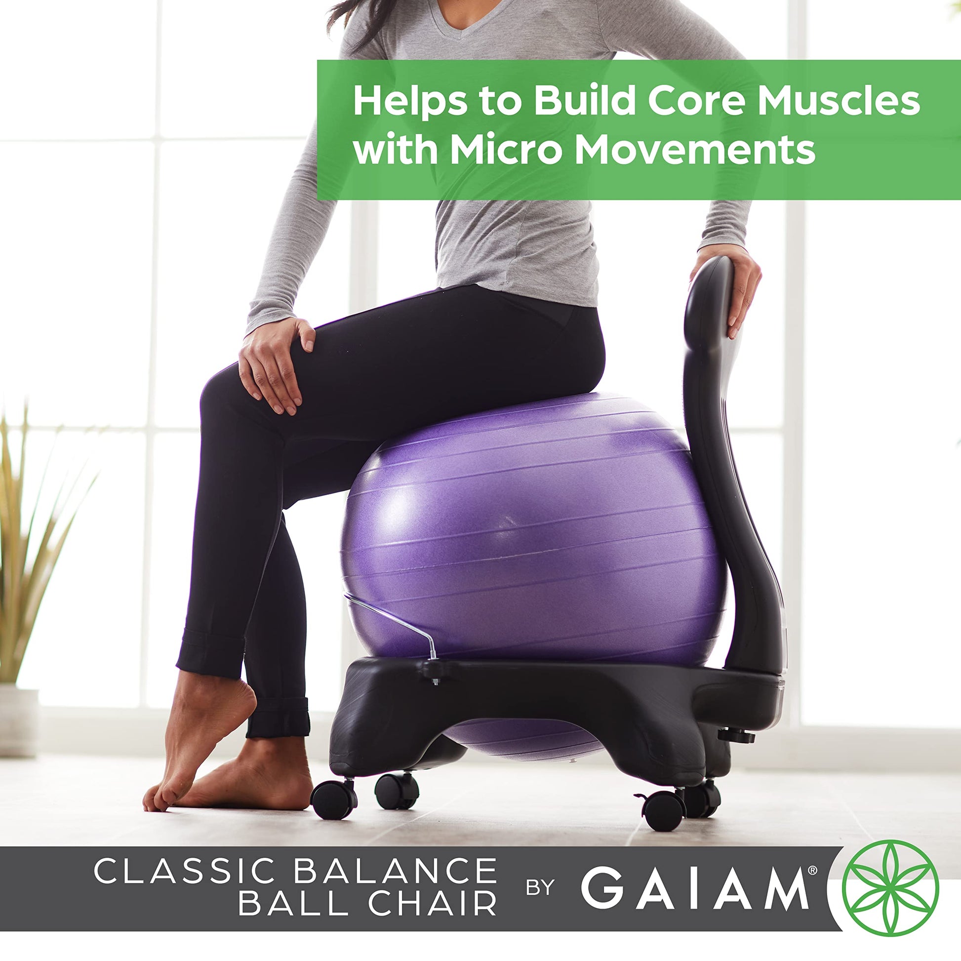 Gaiam Classic Balance Ball Chair – Exercise Stability Yoga Ball Premium Ergonomic Chair for Home and Office, Cool Grey, 24-25" Sitting Height - zenfulharmony.com