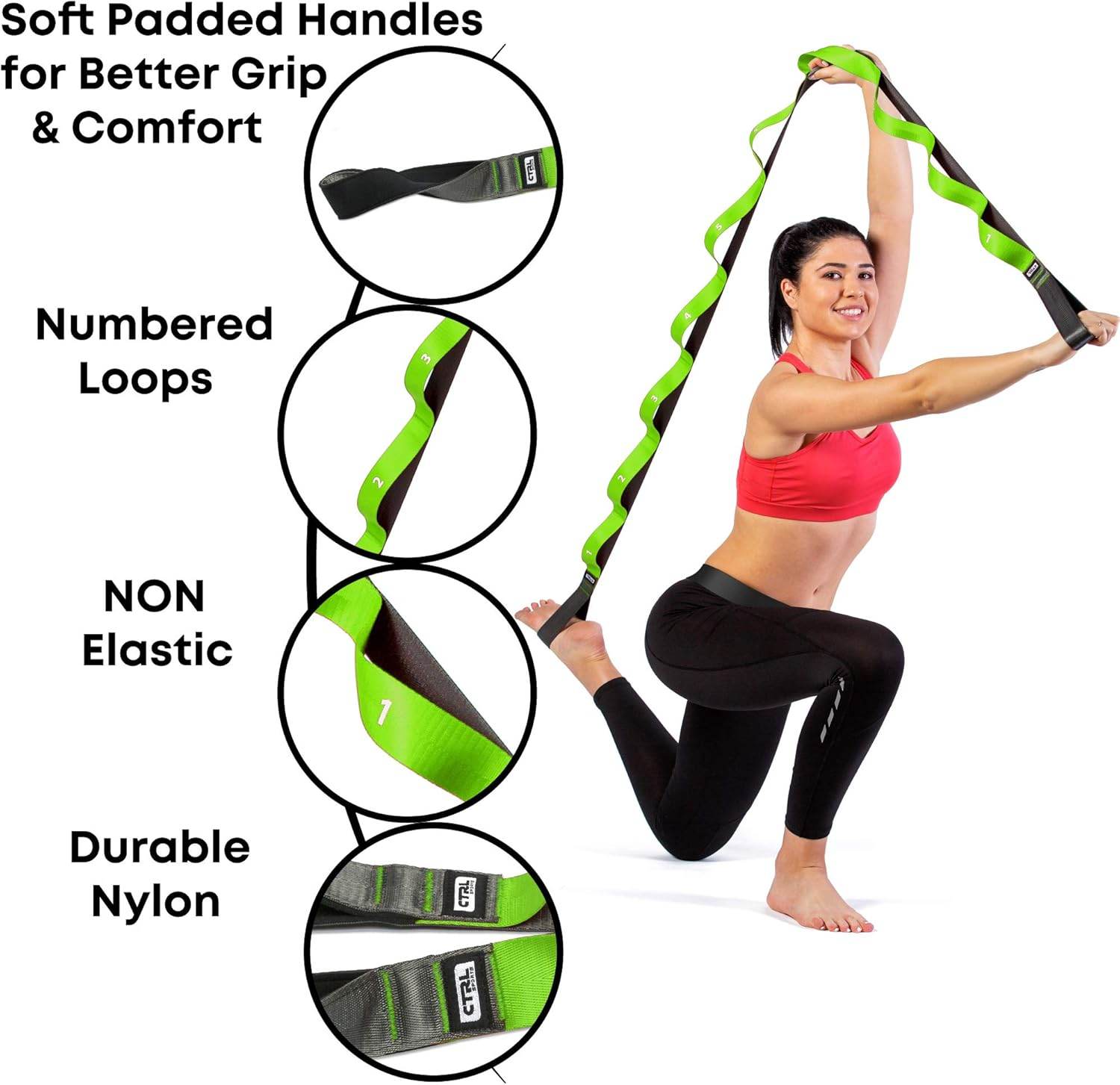 Stretching Strap with Loops - Non Elastic Stretch Band for Physical Therapy, Yoga Strap for Stretching Equipment, Stretch Bands for Exercise and Flexibility - Fascia, Hamstring & Leg Stretcher Belt - zenfulharmony.com