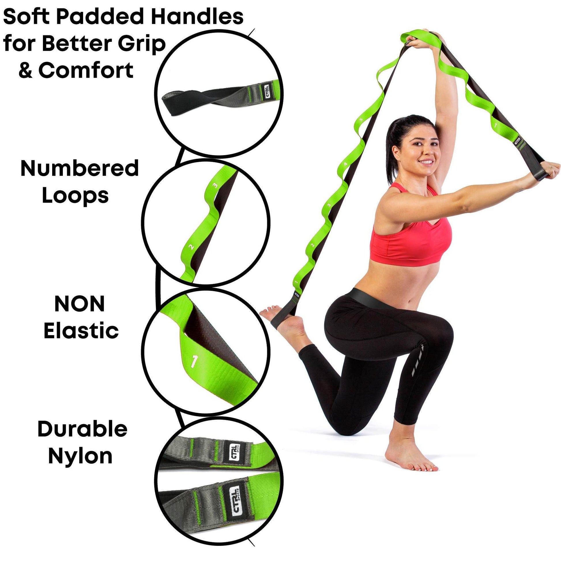 Stretching Strap with Loops - Non Elastic Stretch Band for Physical Therapy, Yoga Strap for Stretching Equipment, Stretch Bands for Exercise and Flexibility - Fascia, Hamstring & Leg Stretcher Belt - zenfulharmony.com
