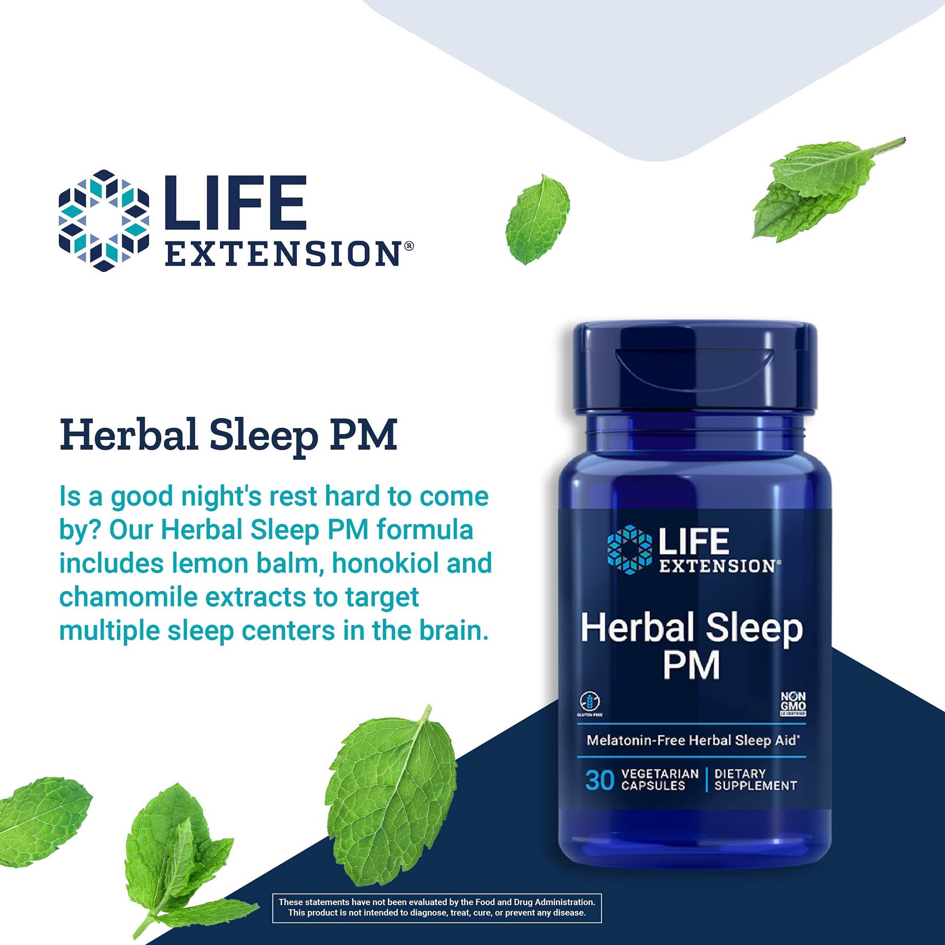 Life Extension Herbal Sleep PM – Natural Sleep Supplement Without Melatonin - with Lemon Balm, Honokiol & Chamomile Extracts for Healthy Sleep - Non-GMO, Gluten-Free - 30 Vegetarian Capsules - zenfulharmony.com
