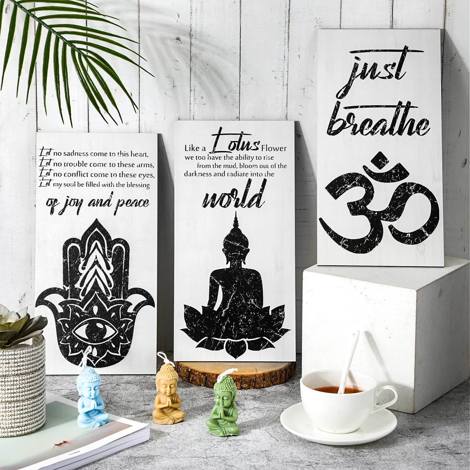 3 Pieces Buddha Quotes Wall Decors meditation room Inspirational Wall Arts Zen Meditation Decors Wooden Hanging Room Decors Meditation Home Decors Buddha Wall Arts for Living Room Yoga Decors - zenfulharmony.com