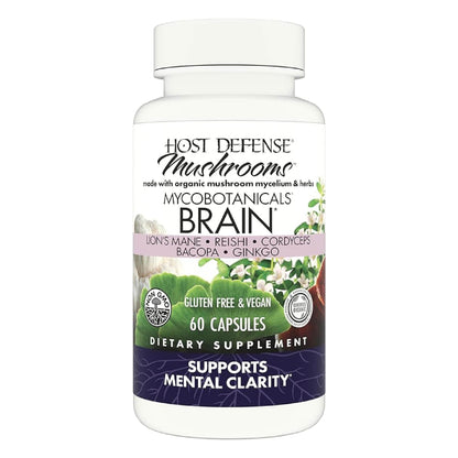 Host Defense MycoBotanicals Brain* Capsules - Brain Support Supplement with Lion's Mane, Reishi & Cordyceps Mushroom - Herbal Supplement for Memory & Focus Support - 60 Capsules (30 Servings)* - zenfulharmony.com