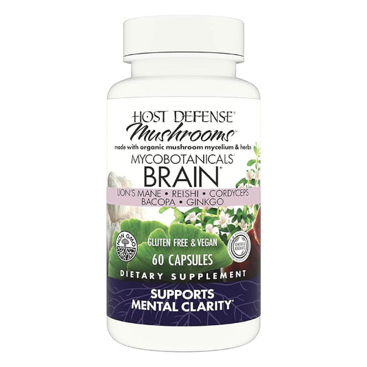 Host Defense MycoBotanicals Brain* Capsules - Brain Support Supplement with Lion's Mane, Reishi & Cordyceps Mushroom - Herbal Supplement for Memory & Focus Support - 60 Capsules (30 Servings)* - zenfulharmony.com