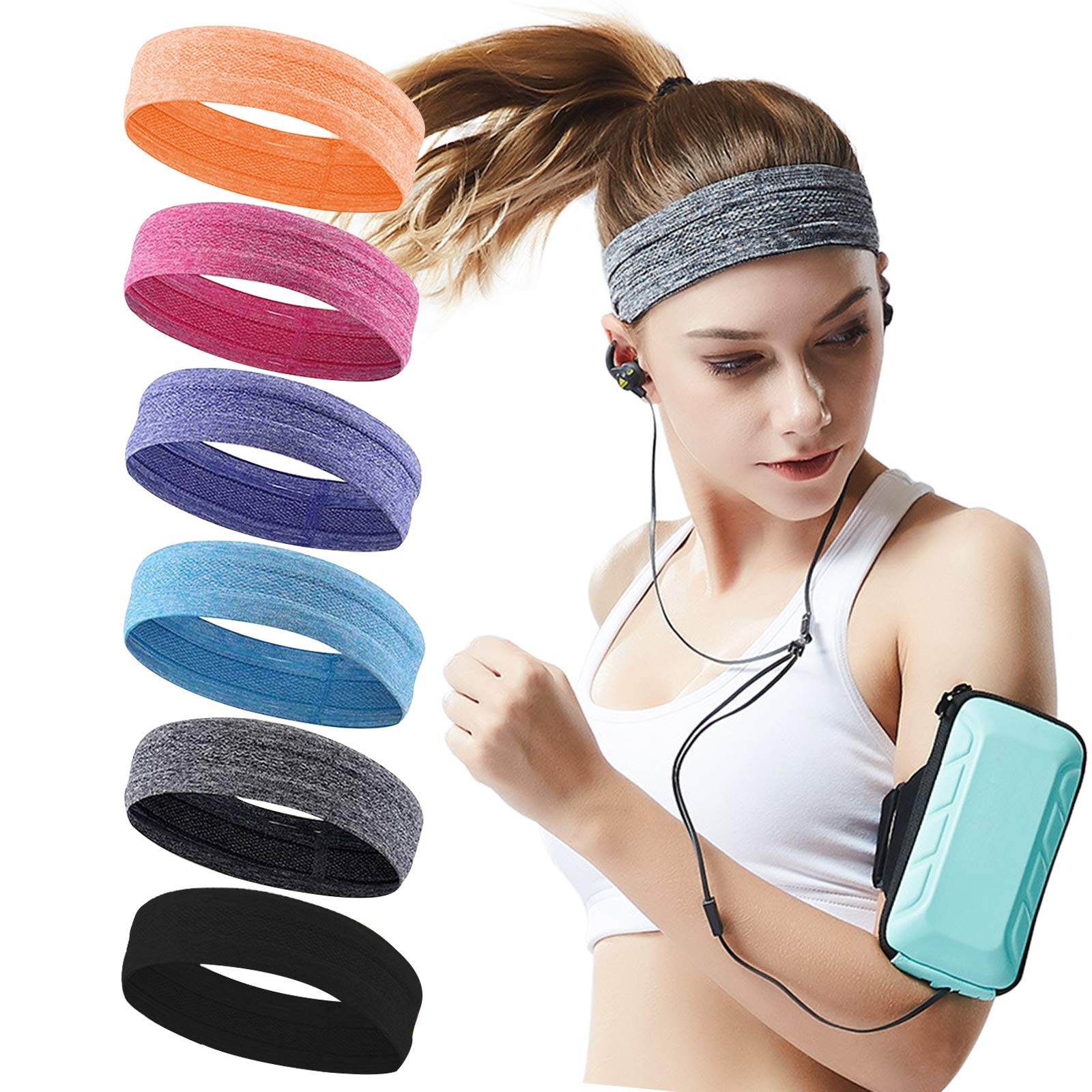 QiShang 6Pack Sweat Bands Headbands for Women Workout, Women's Fashion Non Slip Headband, Moisture Wicking Sweatband for Sports Running Athletic Yoga - zenfulharmony.com