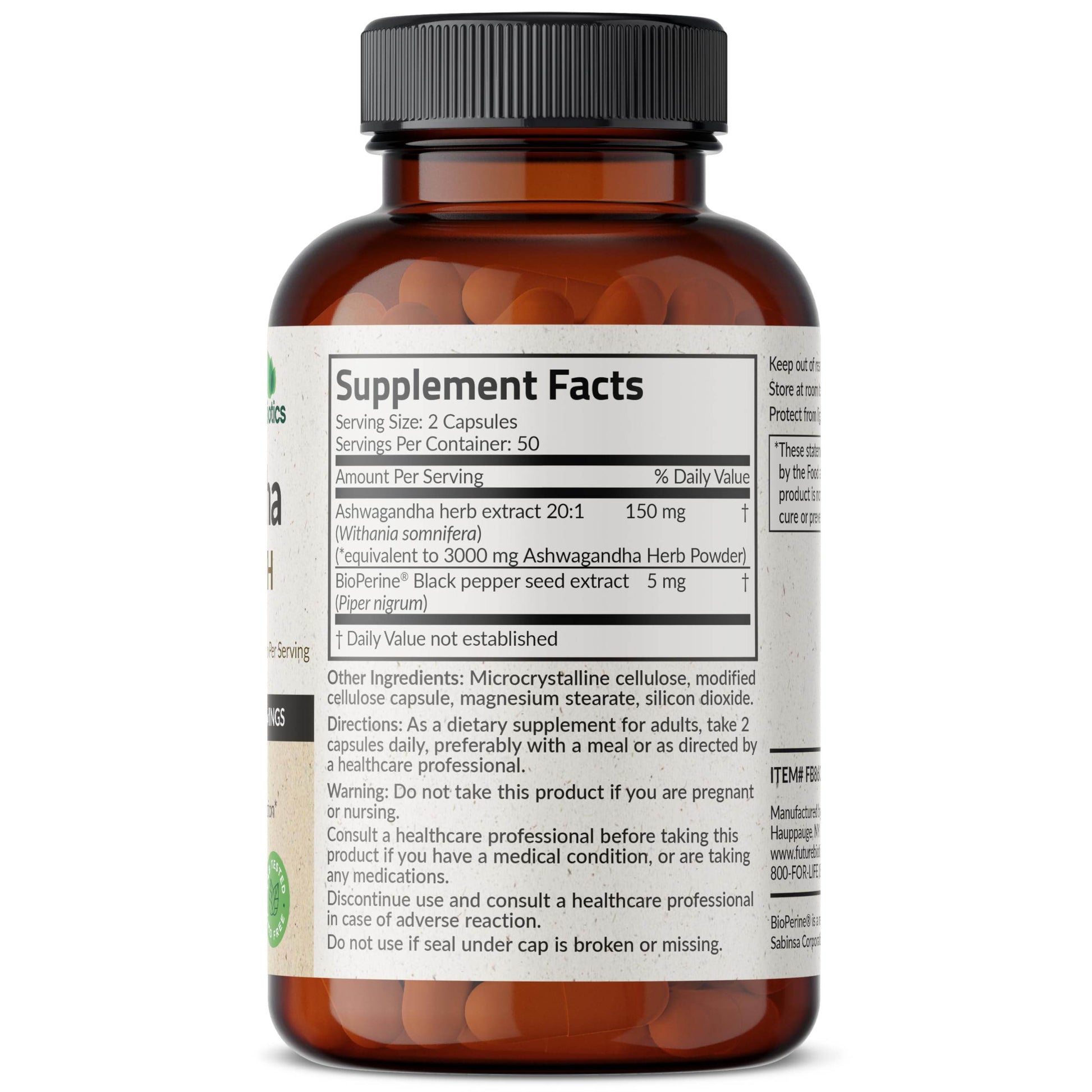 Futurebiotics Ashwagandha Extra Strength Stress & Mood Support with BioPerine - Non GMO Formula, 100 Vegetarian Capsules - zenfulharmony.com
