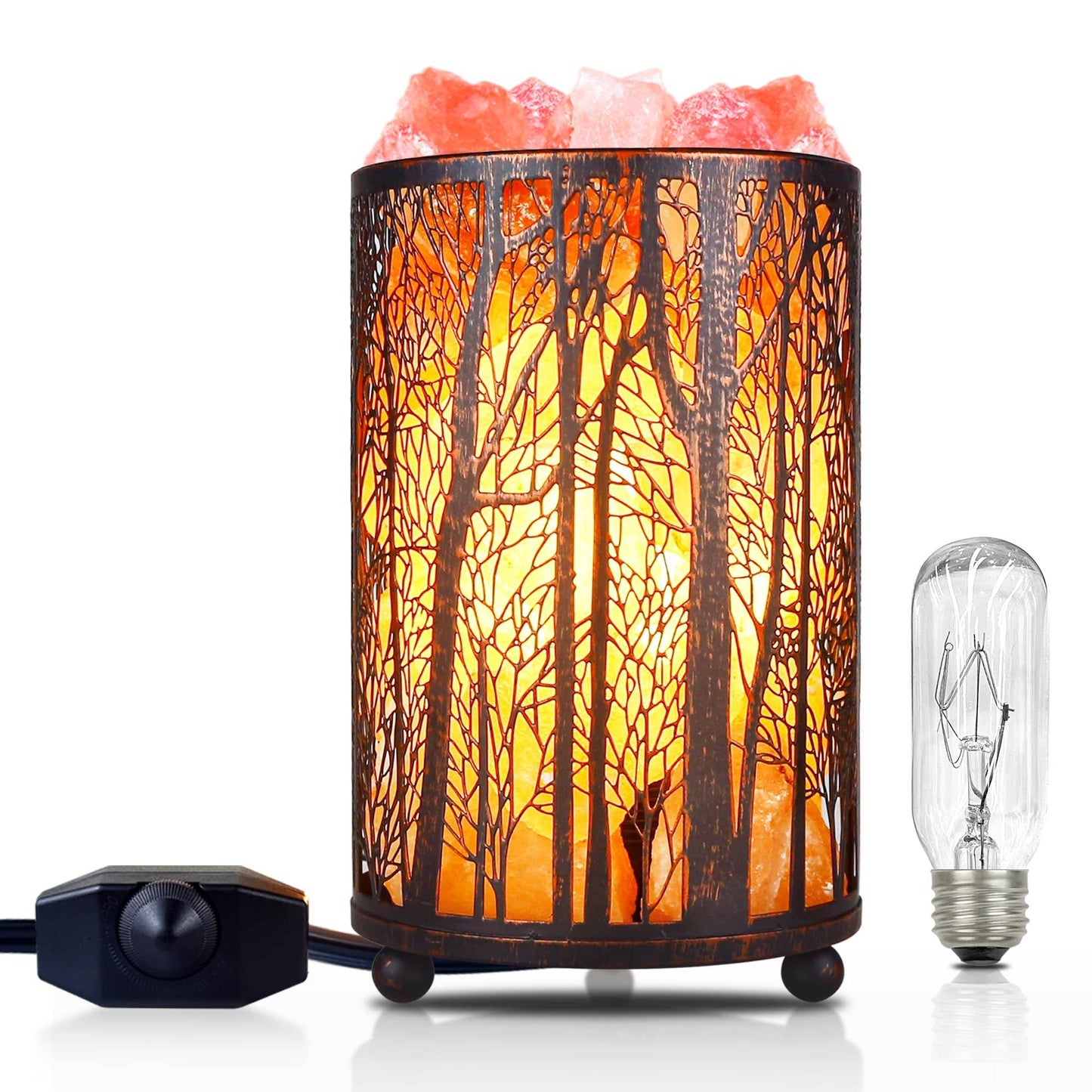 Himalayan Pink Salt Lamp, Natural Salt Rock Lamp with Retro Forest Basket and Dimmer Switch, Romantic Night Light Plug in, Decor Desk Lamp - zenfulharmony.com