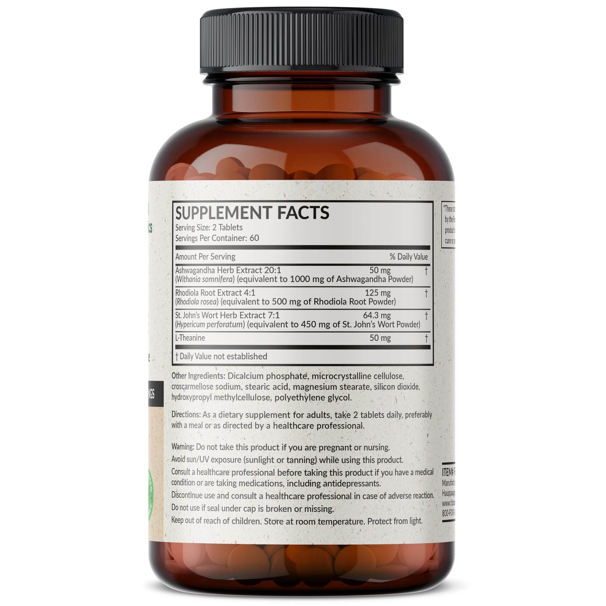 Futurebiotics Chill Pill + Ashwagandha, Rhodiola, St. John’s Wort, & L-Theanine - Non-GMO, 120 Vegetarian Tablets - zenfulharmony.com
