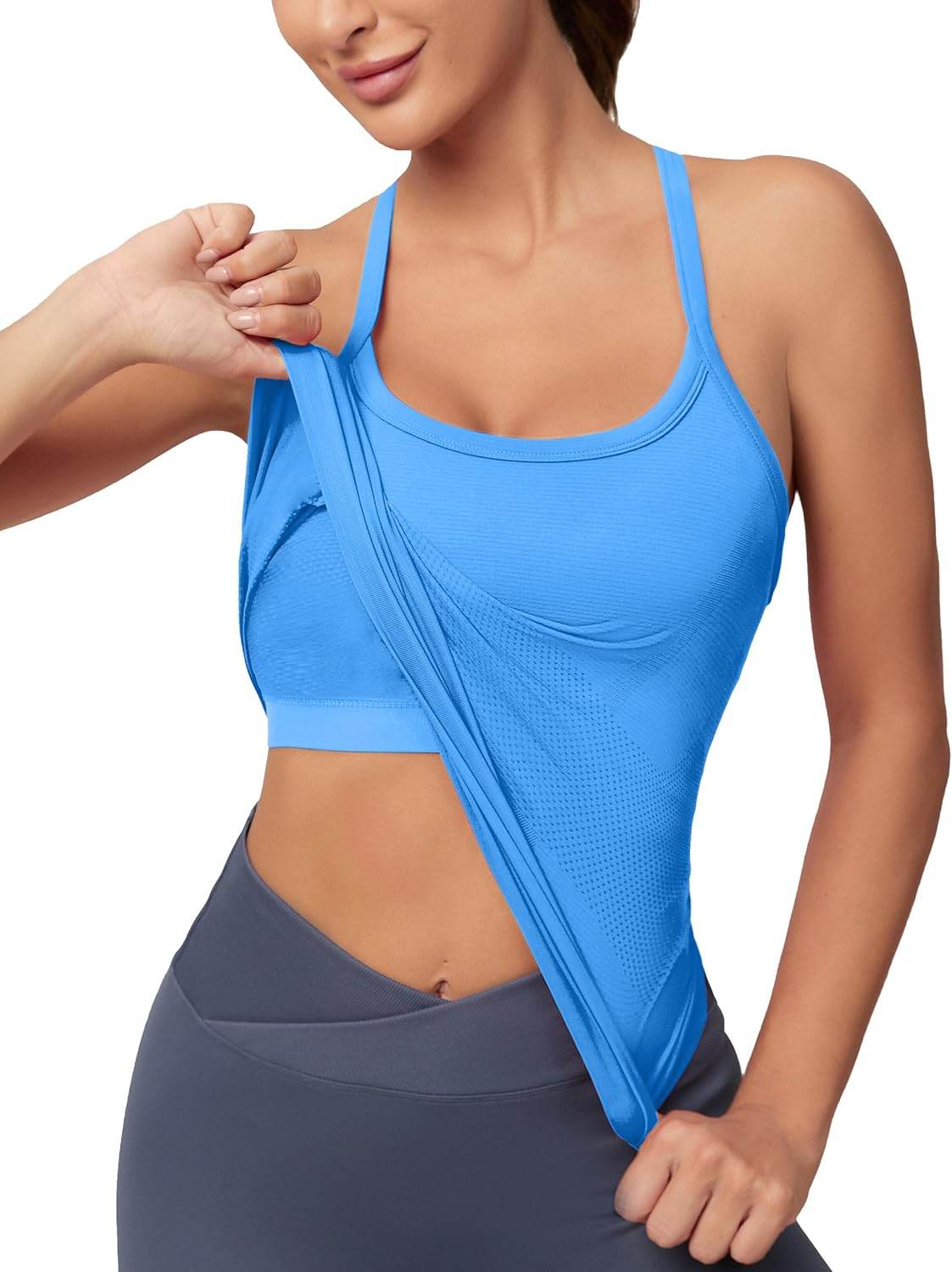 MathCat Workout Tank Tops for Women with Built in Bra, Sleeveless Gym Tops Seamless Racerback Athletic Yoga Shirts - zenfulharmony.com