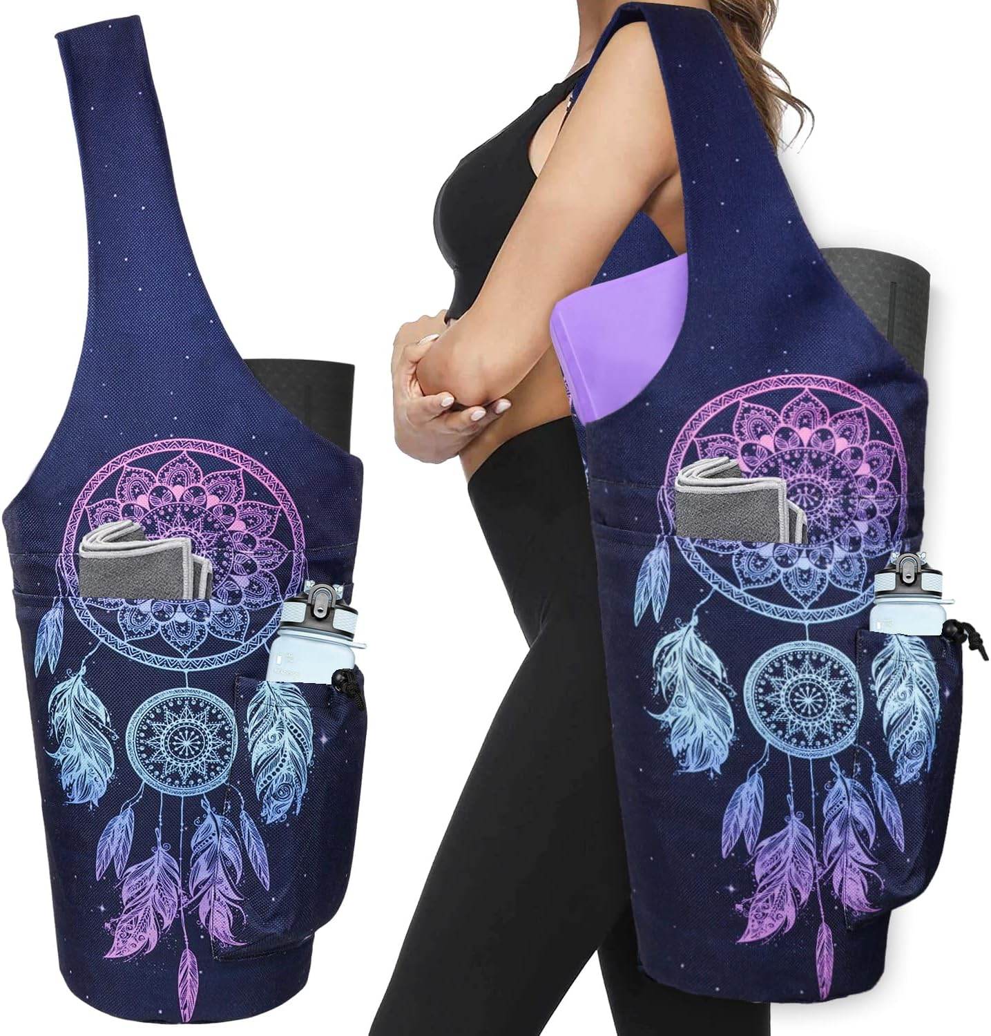 Yoga Mat Bag - Large Opening Long Tote Yoga Mat Carrier Holder Bag with Waterproof Wet Zipper Pocket and Drawstring Water Bottle Pocket - Yoga Bag Fit Most Size Mats - zenfulharmony.com