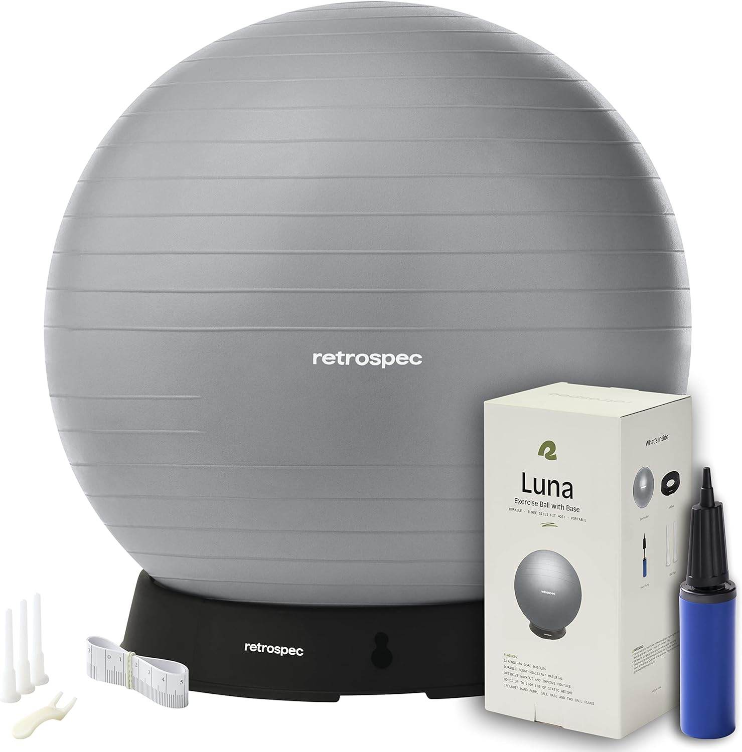 Retrospec Luna Exercise Ball, Base & Pump/Ball & Pump with Anti-Burst Material - Fitness Gym Swiss Ball - Perfect for Balance, Stability, Yoga, Pilates, Pregnancy & Birthing - zenfulharmony.com