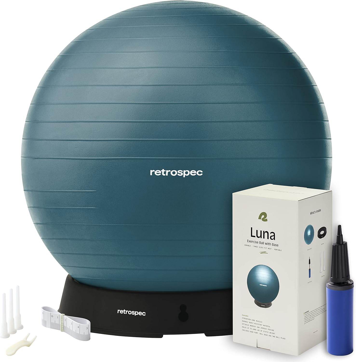 Retrospec Luna Exercise Ball, Base & Pump/Ball & Pump with Anti-Burst Material - Fitness Gym Swiss Ball - Perfect for Balance, Stability, Yoga, Pilates, Pregnancy & Birthing - zenfulharmony.com