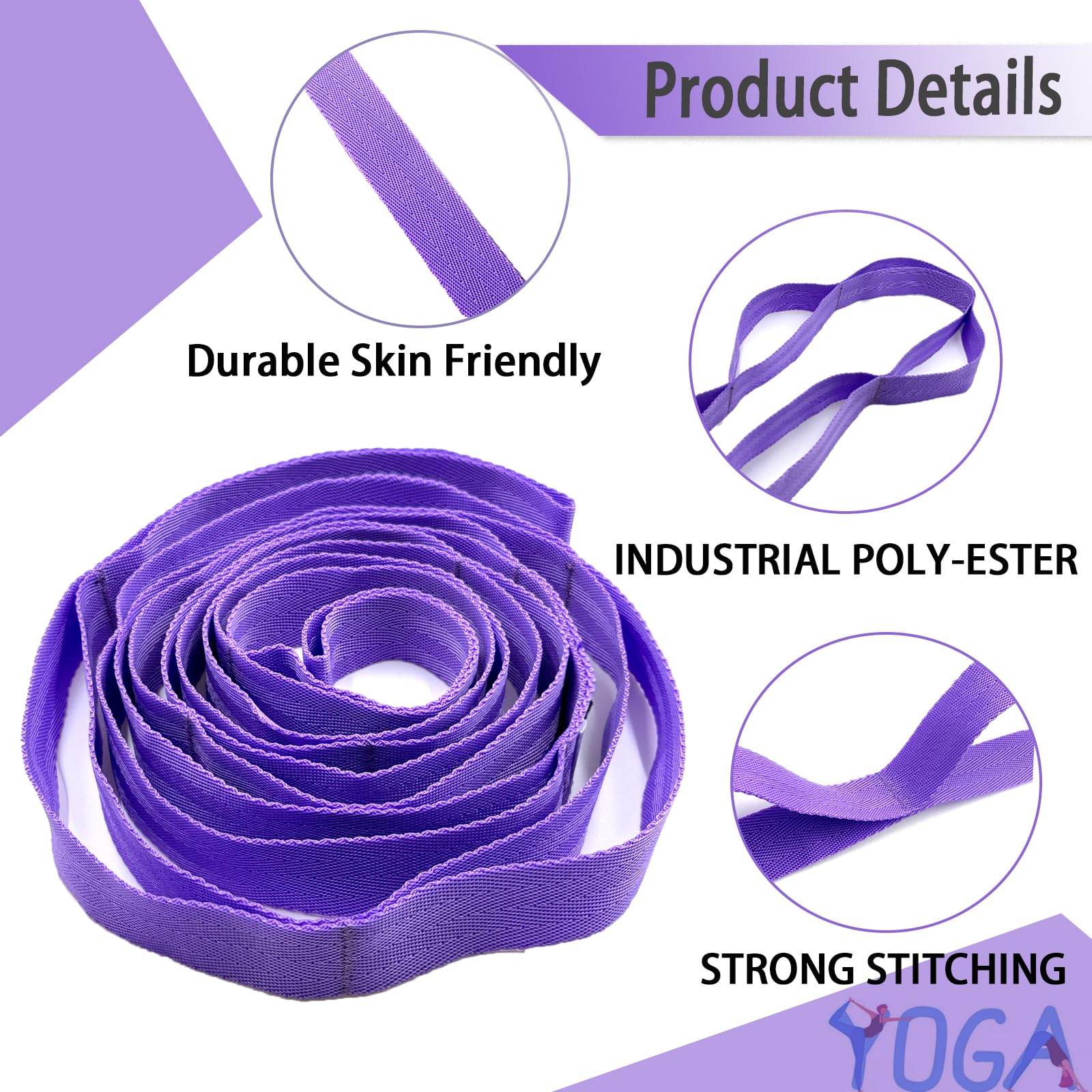 Stretching Strap Yoga Strap with Loops, Stretch Straps for Physical Therapy, Non-Elastic Exercise Strap for Pilates, Dance and Gymnastics with Workout Guide (Purple) - zenfulharmony.com