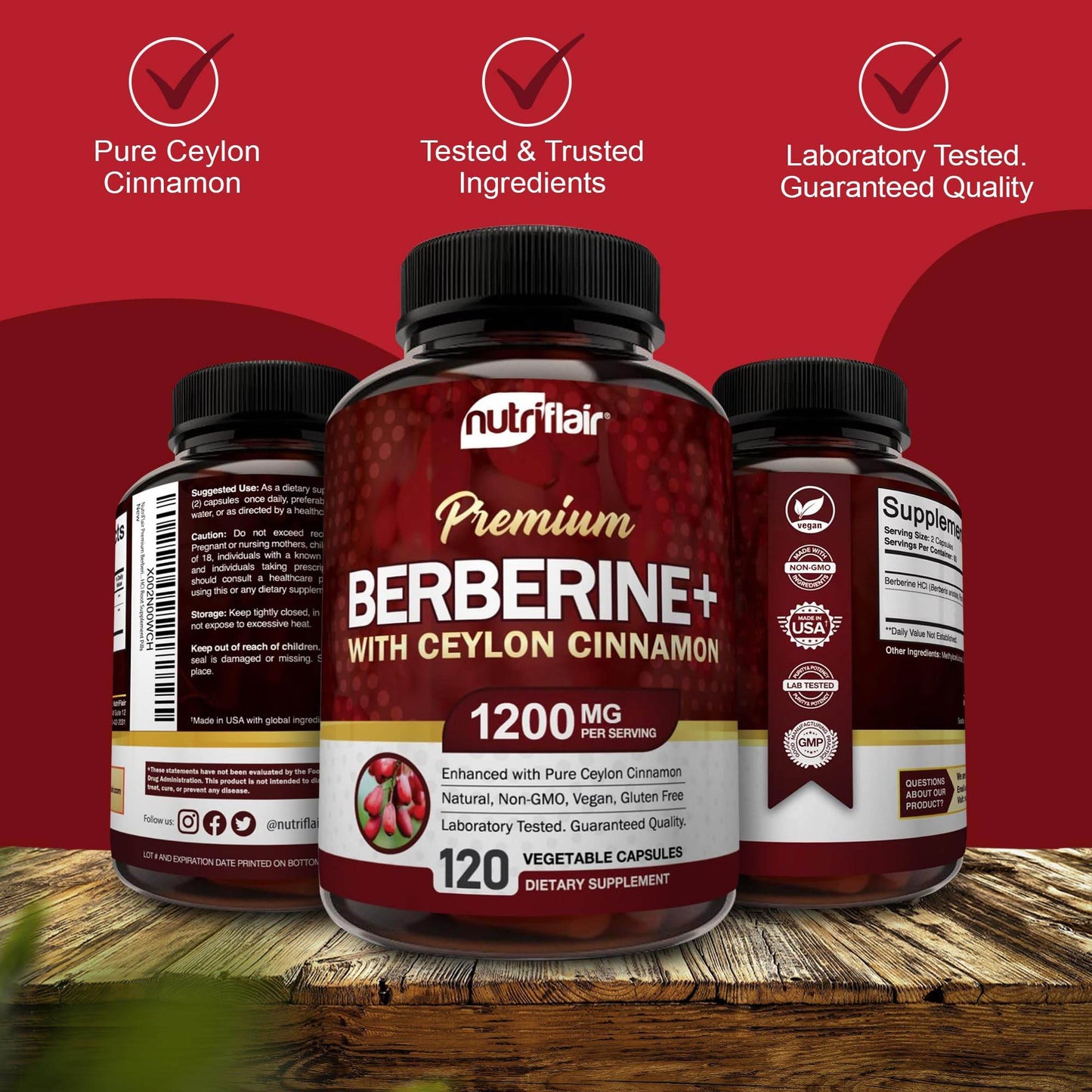 NutriFlair Premium Berberine HCL 1200mg, 120 Capsules - Plus Pure True Ceylon Cinnamon, Berberine HCI Root Supplements Pills - Immune System - yields an Optimal 8% Berberine - zenfulharmony.com