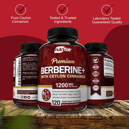 NutriFlair Premium Berberine HCL 1200mg, 120 Capsules - Plus Pure True Ceylon Cinnamon, Berberine HCI Root Supplements Pills - Immune System - yields an Optimal 8% Berberine - zenfulharmony.com