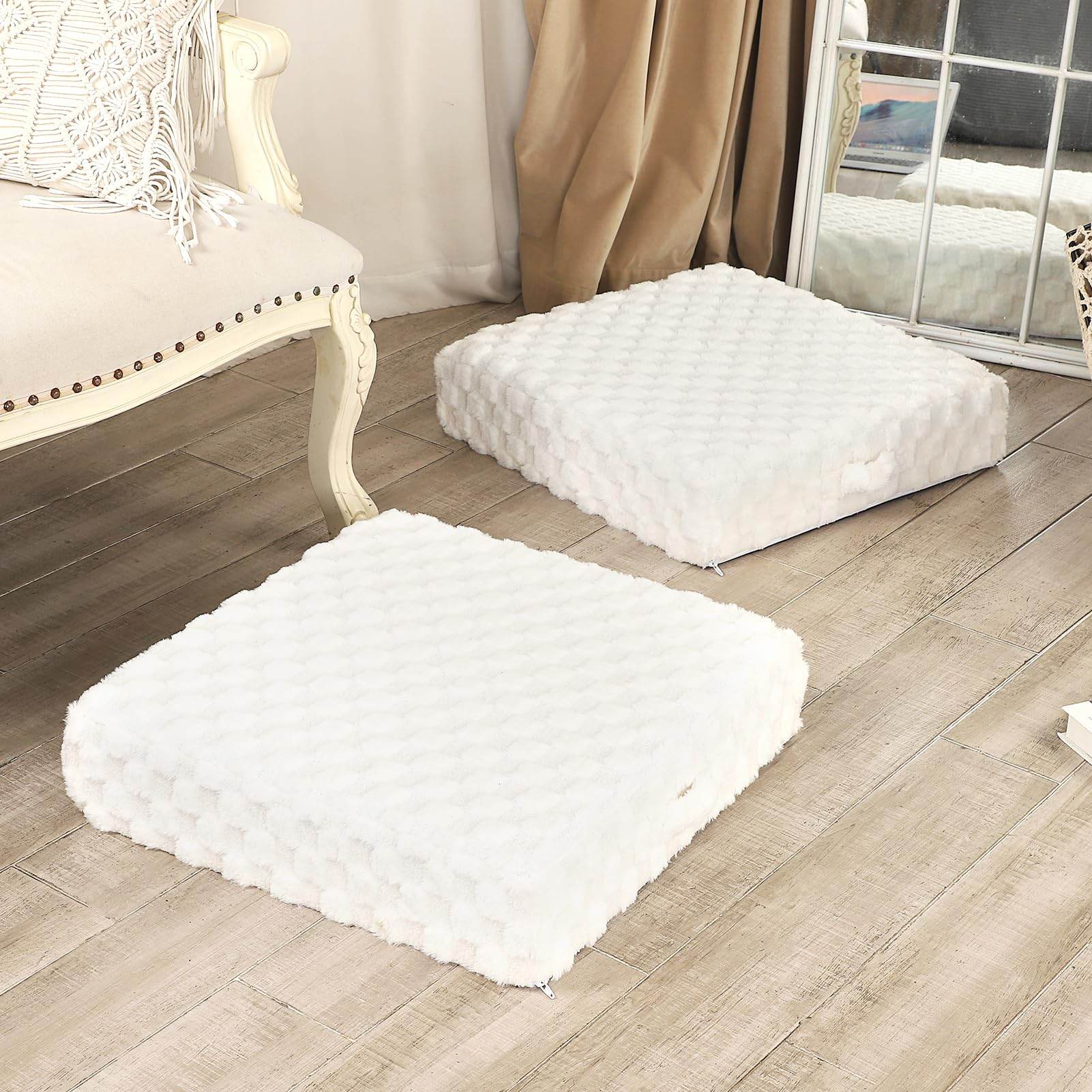 LOVMOC 22 inches Meditation Floor Pillow, 2 Pack Square Large Floor Cushions for Adults, Thick Memory Foam Seat Cushions for Yoga, Living Room, Sofa, Tatami, Cream - zenfulharmony.com