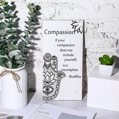 Buddha Quotes 2 Pieces Inspirational Quote Wall Decor Zen Meditation Wooden Hanging, Meditation Buddha [Wall] [Art]s for Home Living Room Yoga [Decor]s (Compassion) - zenfulharmony.com