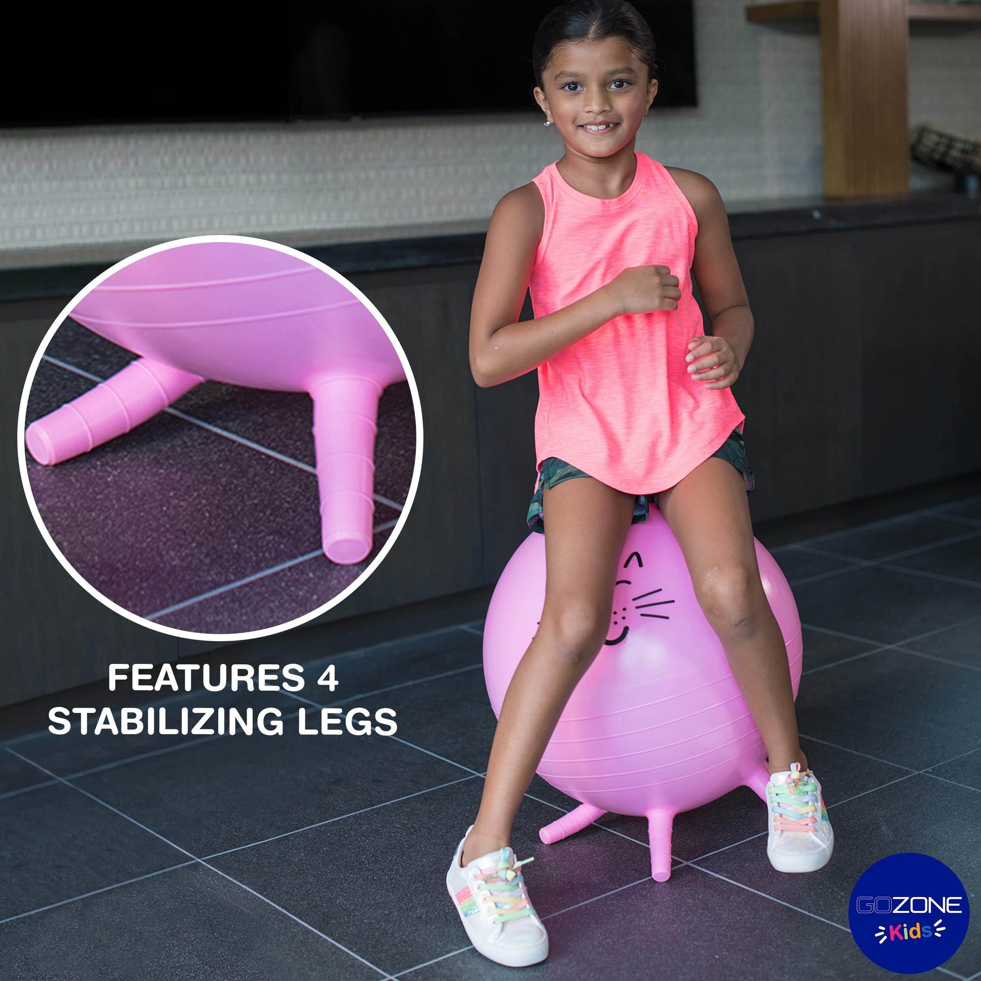 GoZone Kids Balance Ball Chair, Bounce Ball Desk Chair, Classroom Active Seating, 4 Stability Legs, includes Air Pump, Cat Design, Pink - zenfulharmony.com