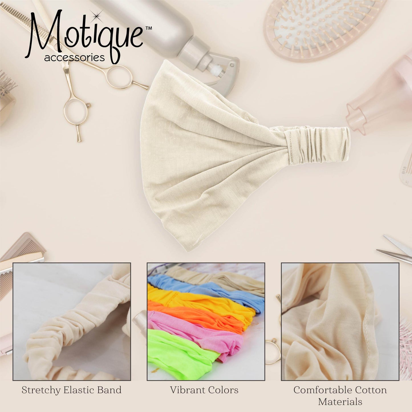 Motique Accessories Tan Wide Cotton Head Band Solid Boho Yoga Style Soft Hairband for Women - zenfulharmony.com