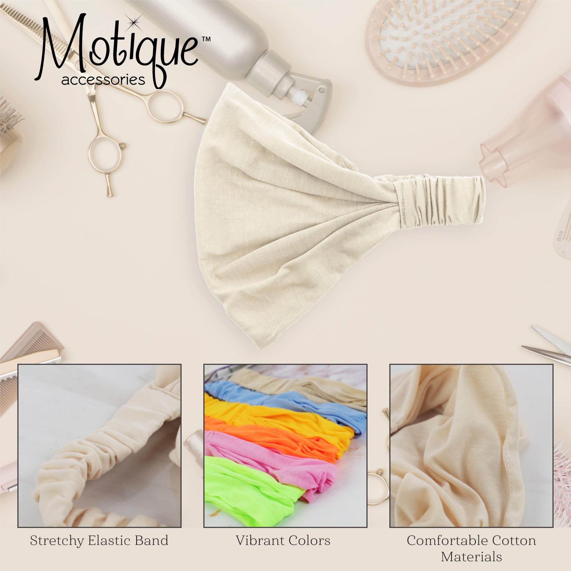 Motique Accessories Tan Wide Cotton Head Band Solid Boho Yoga Style Soft Hairband for Women - zenfulharmony.com