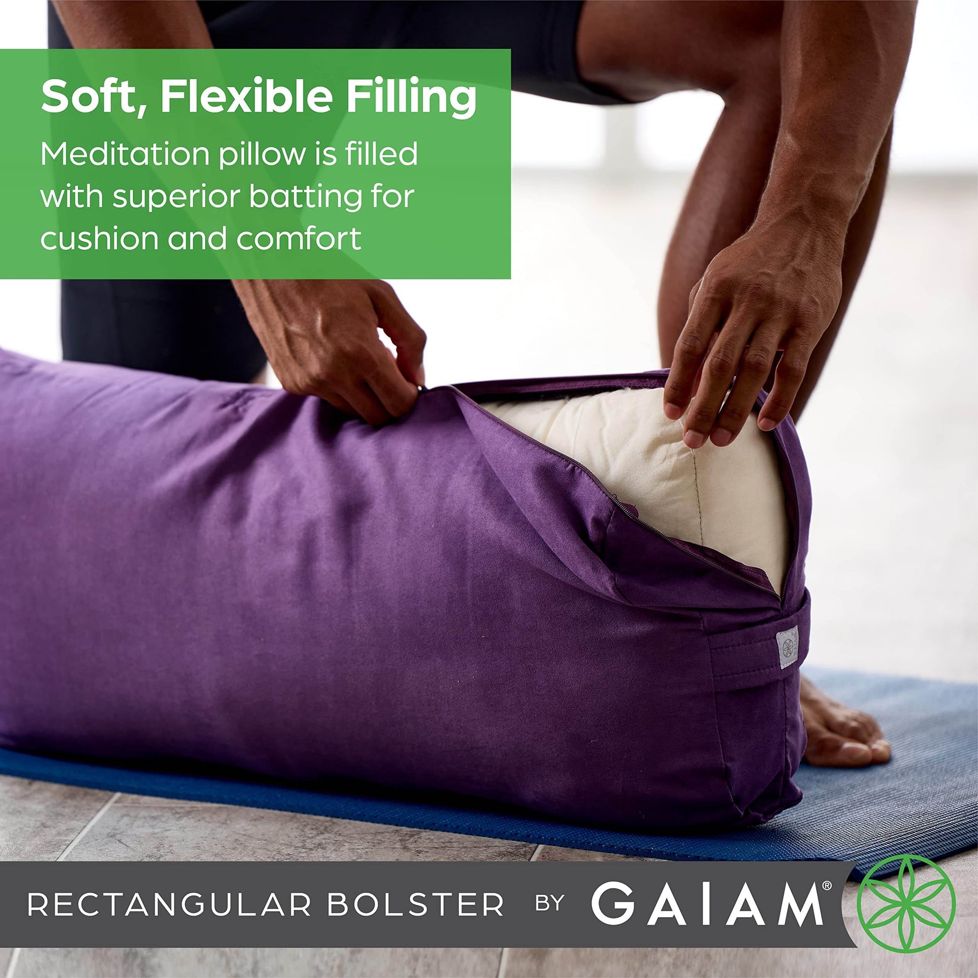 Gaiam Yoga Bolster - Long, Rectangular Meditation Pillow - Supportive Cushion for Restorative Yoga and Sitting on the Floor - Built-In Carrying Handle - Machine Washable Cover' - zenfulharmony.com