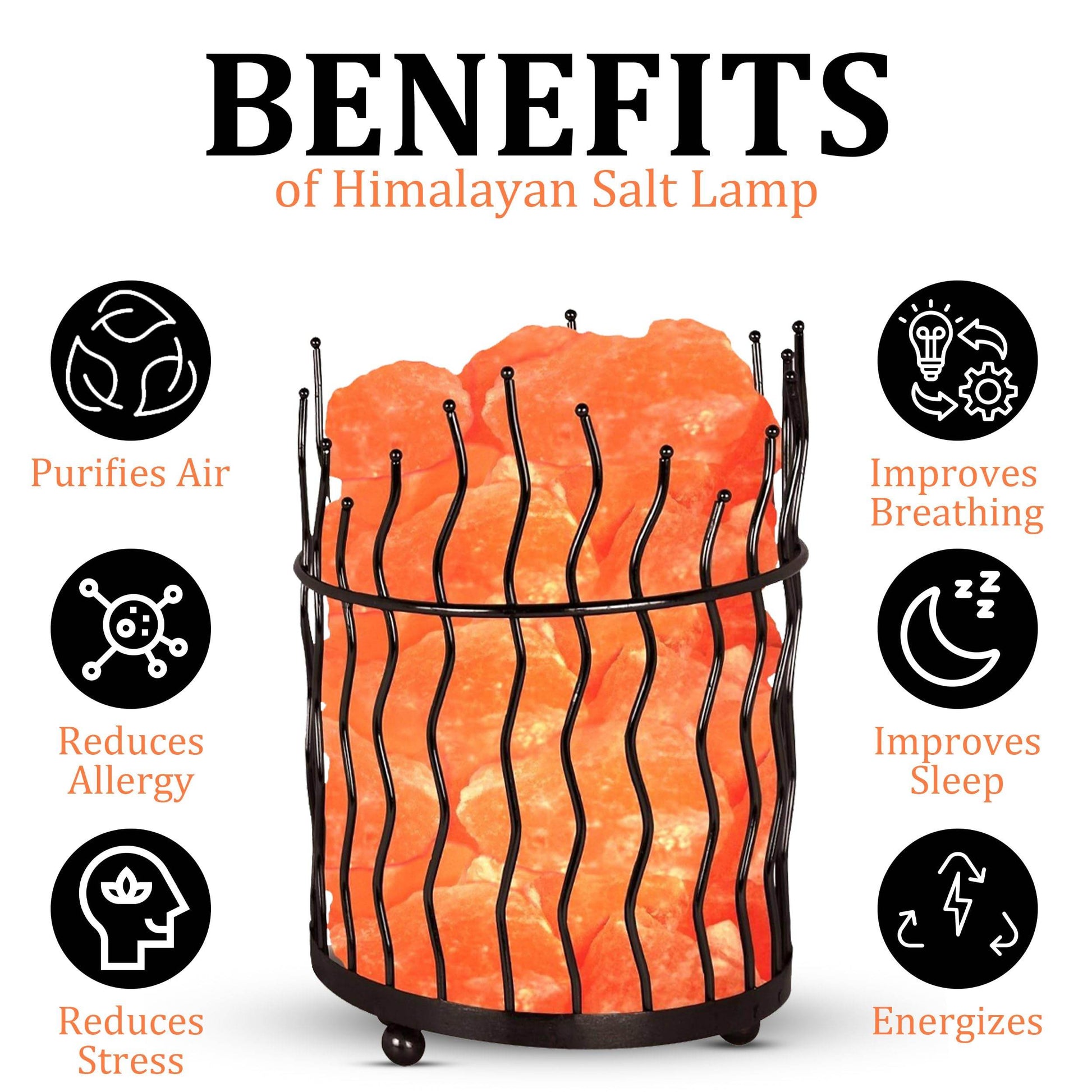 Natural Himalayan Salt , Tall Round Metal Basket lamp with Dimmer Switch | 8-10 lbs - zenfulharmony.com