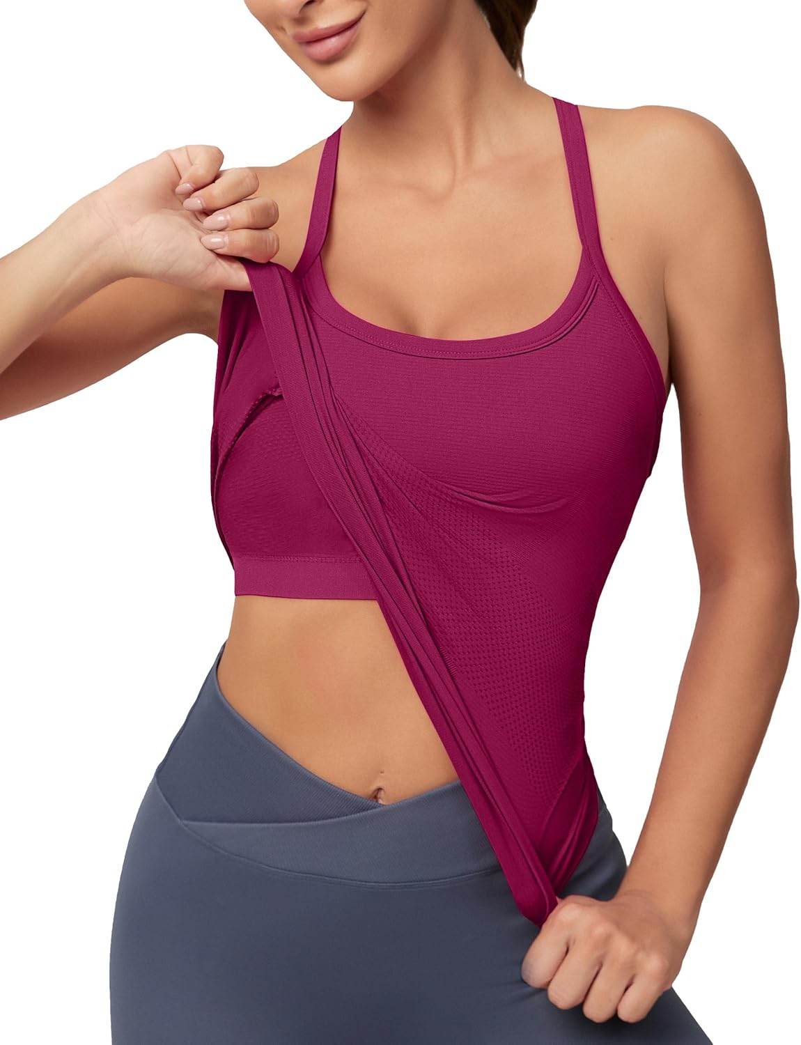 MathCat Workout Tank Tops for Women with Built in Bra, Sleeveless Gym Tops Seamless Racerback Athletic Yoga Shirts - zenfulharmony.com