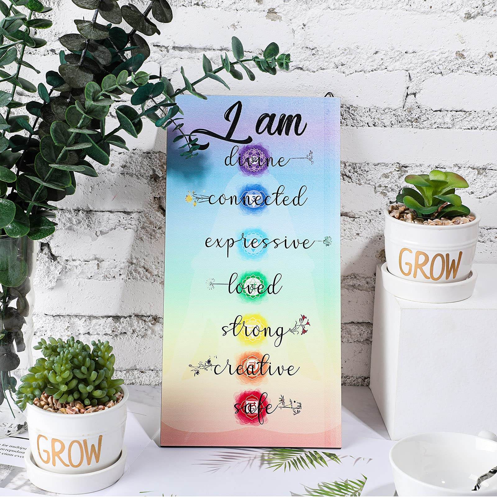 Chakra Quotes Sign Wall Decor Yoga Zen Wall Art Wooden Spiritual Decor Motivational Meditation Wall Art Zen Buddhism Spa Room Decor for Yoga Living Room Bedroom Bathroom Wall Decorations (Safe Style) - zenfulharmony.com
