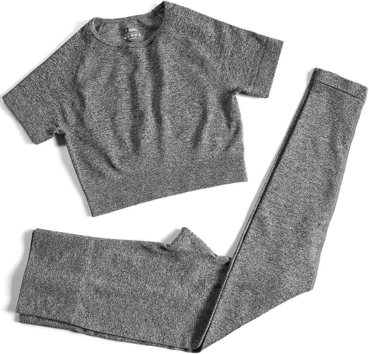 PINKSAVIOR Workout Sets for Women Two Piece Outfits Seamless High Waist Leggings Yoga Crop Tops Athletic Sports Gym Sets - zenfulharmony.com