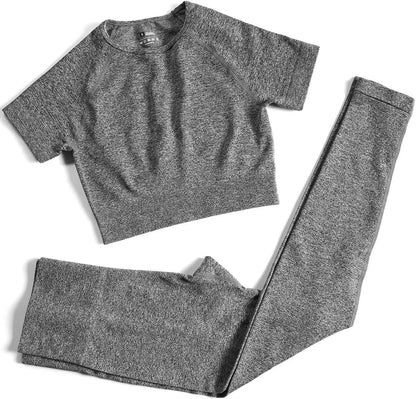 PINKSAVIOR Workout Sets for Women Two Piece Outfits Seamless High Waist Leggings Yoga Crop Tops Athletic Sports Gym Sets - zenfulharmony.com