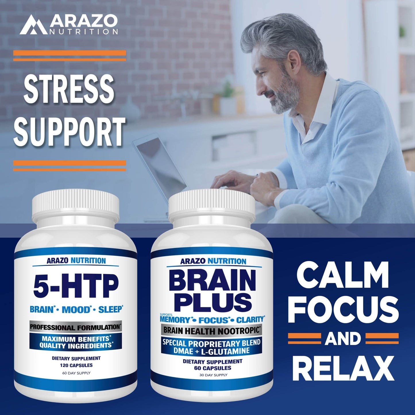 Arazo Nutrition 5-HTP 200 MG Plus Calcium for Mood, Sleep – Supports Calm and Relaxed Mood – 99% High Purity – 120 Capsules - zenfulharmony.com