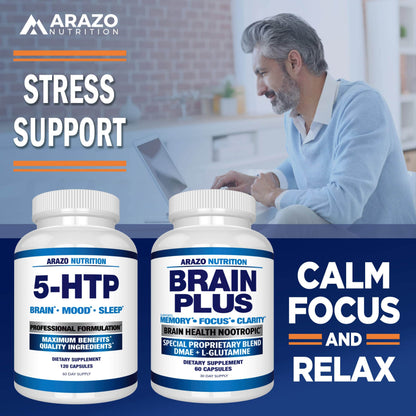 Arazo Nutrition 5-HTP 200 MG Plus Calcium for Mood, Sleep – Supports Calm and Relaxed Mood – 99% High Purity – 120 Capsules - zenfulharmony.com