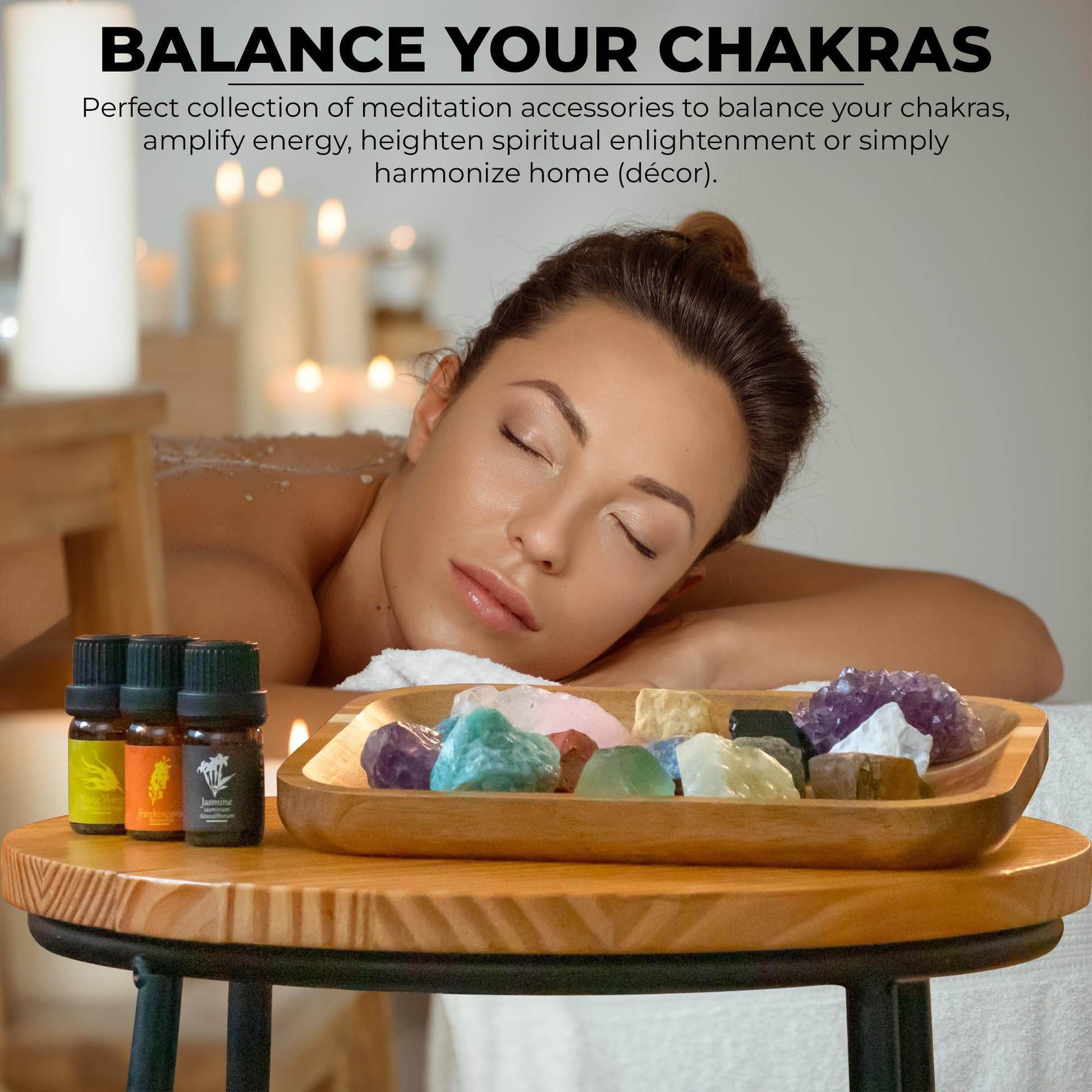 Crystals and Healing Stones Set 31Pcs - Healing Crystals & Stones - 14 Real Raw Chakra Rocks, 7 Gemstones Bottles, 3 Essential Oils,Pendant Necklace, Pendulum Board, Amethyst Cluster, Bracelet & Guide - zenfulharmony.com