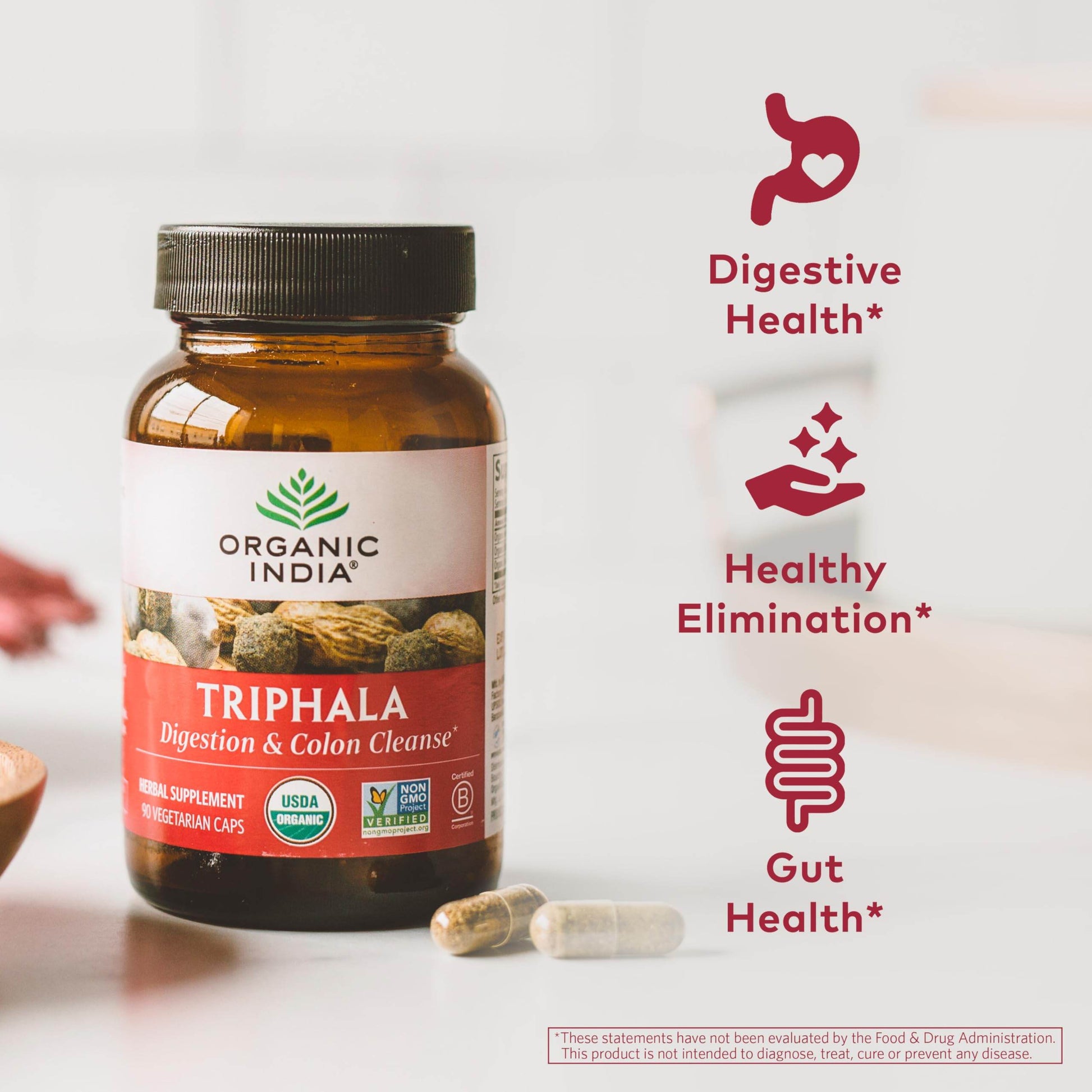 Organic India Triphala Capsules Organic - Herbal Supplement with Amla, Bibhitaki, Haritaki, Digestion & Colon Support, Immune System Support, Adaptogen, Vegan, USDA Certified Organic - 180 Capsules - zenfulharmony.com