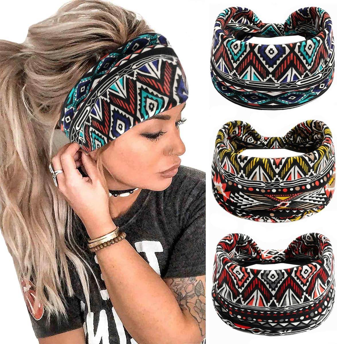 K-Elewon 3 Pack Women Wide Elastic Head Wrap Headband Sports yoga Hair Band - zenfulharmony.com