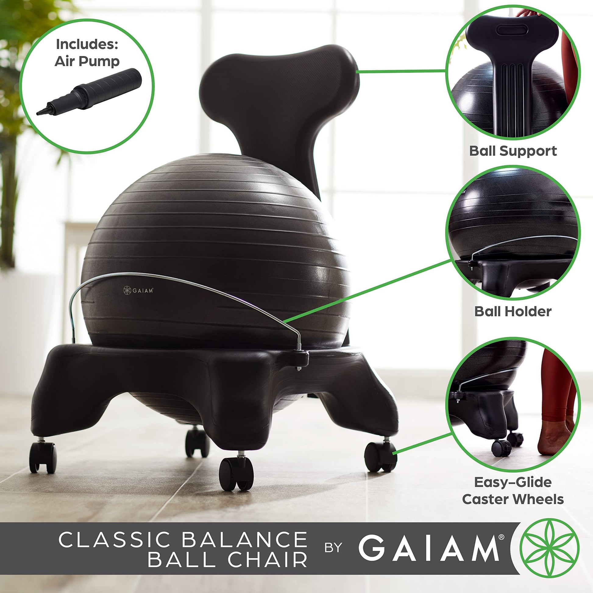 Gaiam Classic Balance Ball Chair – Exercise Stability Yoga Ball Premium Ergonomic Chair for Home and Office, Cool Grey, 24-25" Sitting Height - zenfulharmony.com