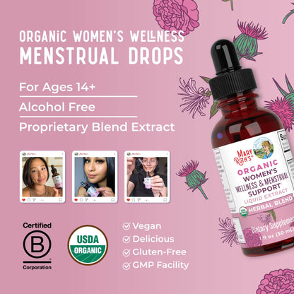 MaryRuth Organics USDA Organic Women's Wellness Liquid Herbal Supplements | Includes Stinging Nettle, Raspberry Leaf, Eleuthero Root, Chaste Tree Berry | Menstrual Support | Non-GMO, Vegan - zenfulharmony.com