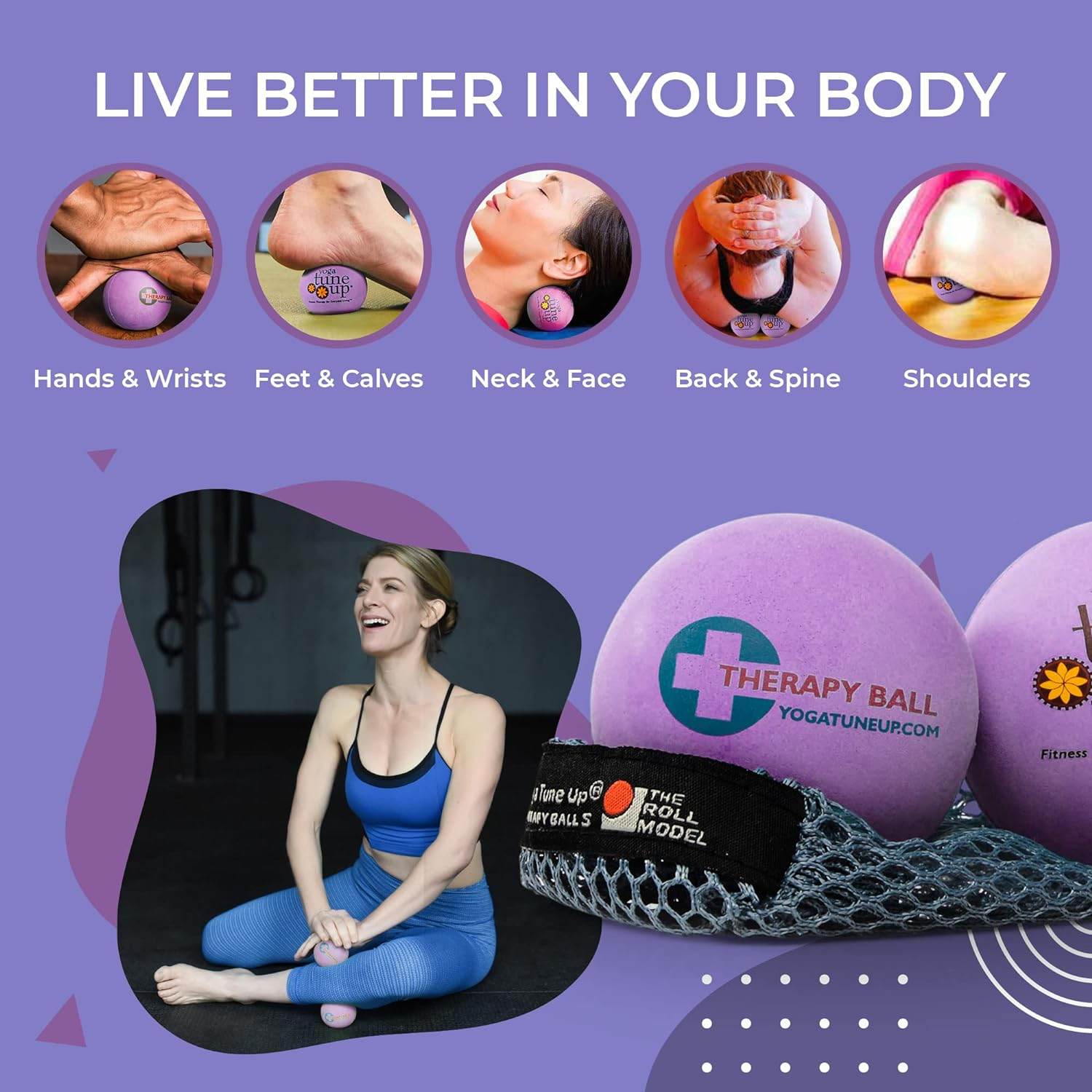 YOGA TUNE UP® Therapy Balls in Tote by Tune Up Fitness - Massage Balls for Trigger Point, Pressure Point & Myofascial Release - Use as Single or Peanut Ball for Pain Relief & Relaxation (Deep Purple) - zenfulharmony.com