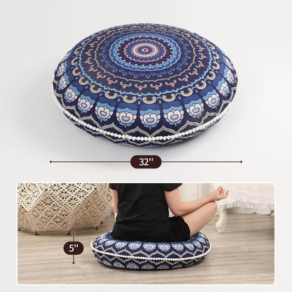 LOVMOC 32 inches Meditation Floor Cushion for Adults, Round Large Thick Floor Pillow, Memory Foam Filling, Navy Blue - zenfulharmony.com