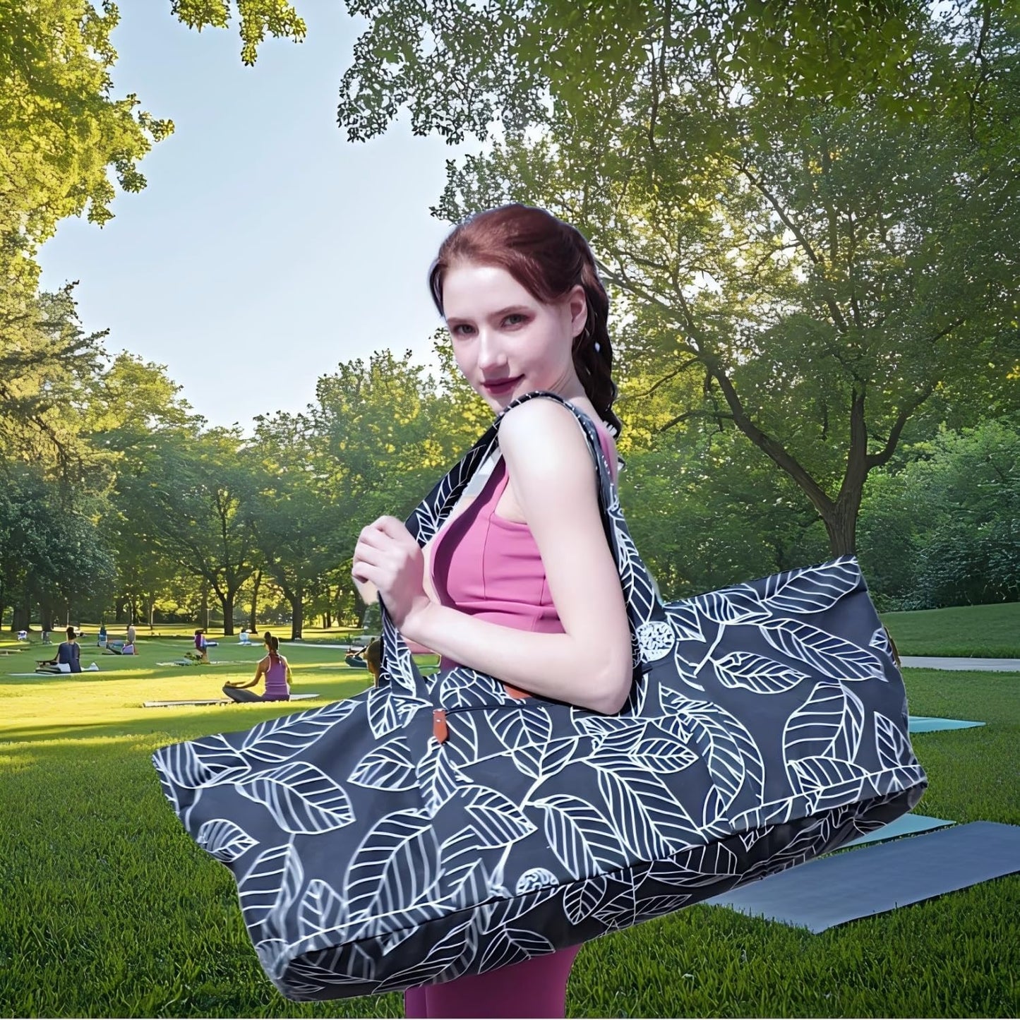 Large Yoga Mat Bag for Women Men, Travel Yoga Gym Bag for Pilates Office Beach Workout, Yoga Mat Tote Carrier with Mat Strap for 1/4" 1/2" Thick Exercise Yoga Mat - zenfulharmony.com