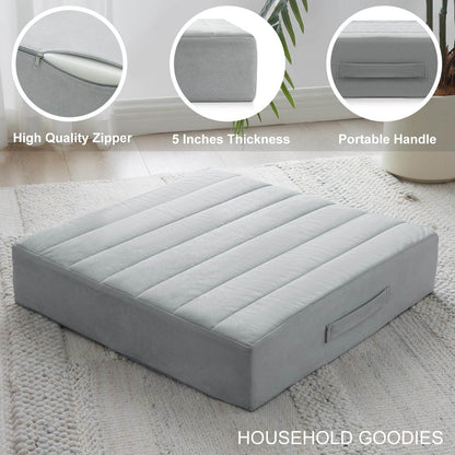 JKMAX 22 inches Floor Pillow for Adults - Large Meditation Cushion with Thick Foam & Soft Tufted Cover - Premium Outdoor Square Floor Cushion Seat - Yoga Pillows for Sitting On Floor - Light Gray - zenfulharmony.com