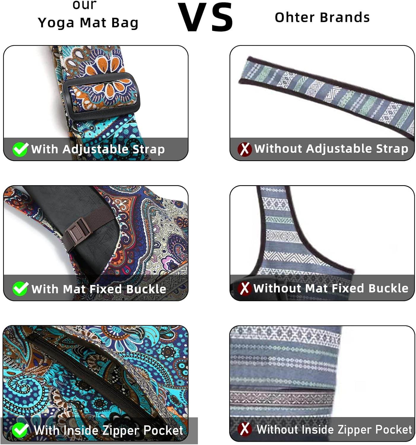 IwIeIaIrI Yoga Mat Bag with Large Size Pocket and Zipper Pocket，Yoga Bag Adjustable Shoulder Strap- Holds More Yoga Accessories - zenfulharmony.com