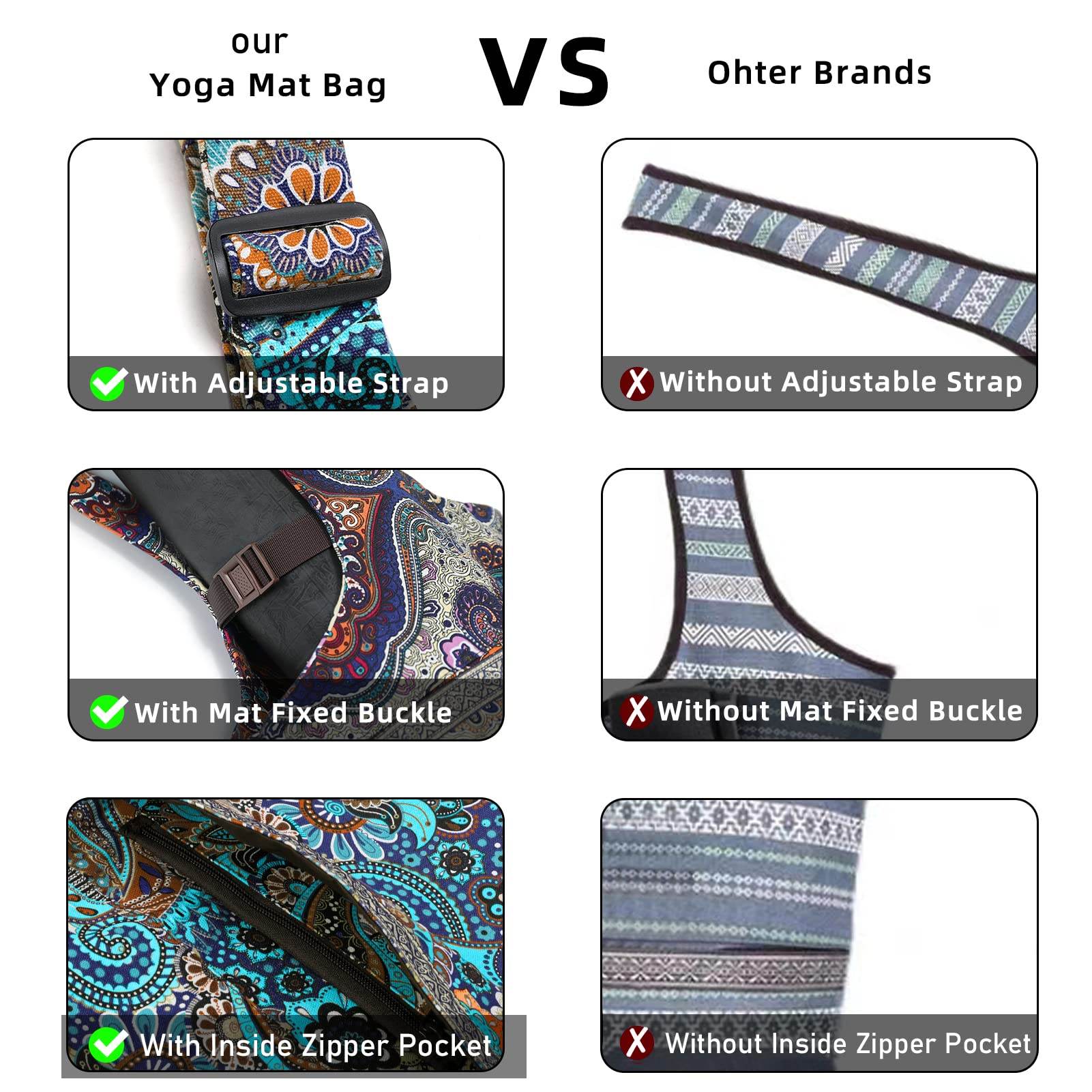 IwIeIaIrI Yoga Mat Bag with Large Size Pocket and Zipper Pocket，Yoga Bag Adjustable Shoulder Strap- Holds More Yoga Accessories - zenfulharmony.com
