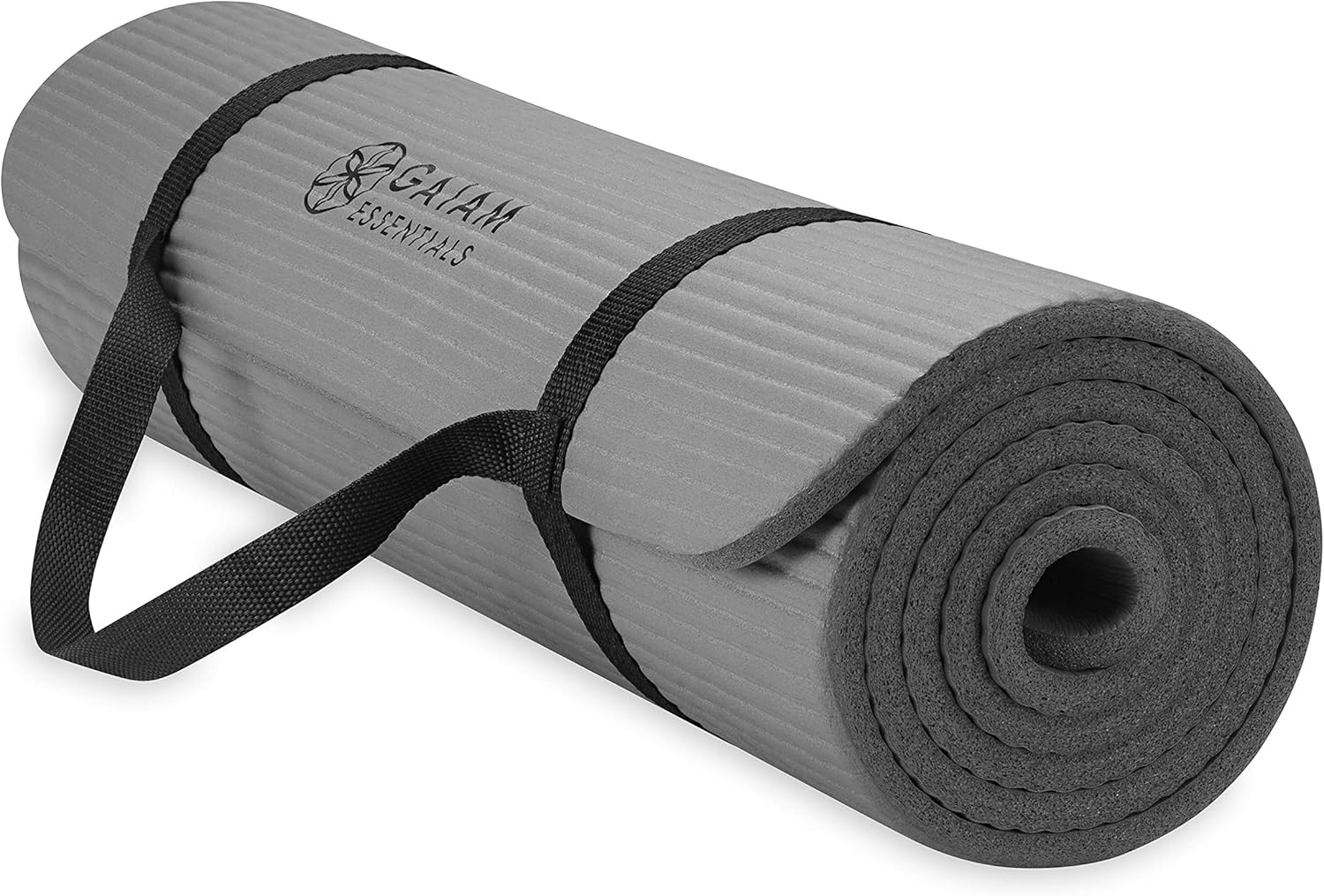 Gaiam Essentials Thick Yoga Mat Fitness & Exercise Mat with Easy-Cinch Yoga Mat Carrier Strap, 72"L x 24"W x 2/5 Inch Thick - zenfulharmony.com