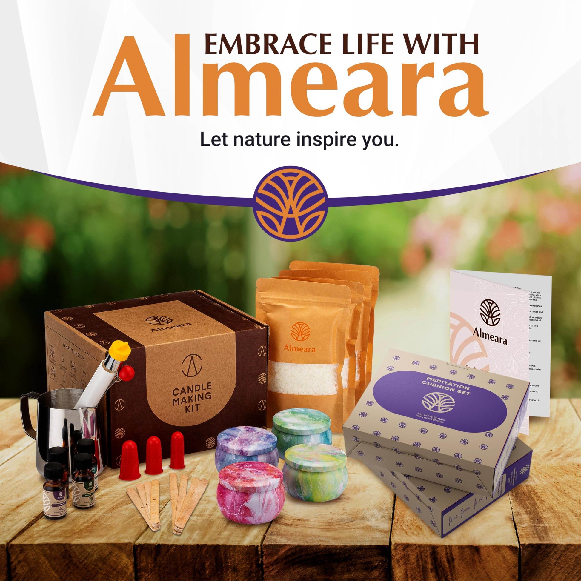 Almeara Meditation Cushion Set - Crescent Cushion & Large Square Floor Pillow | Buckwheat Bolster for Back Support | Waterproof Bottom for Outdoors - Incl. Large Bag & Gift Ready Box - 24in x 24in - zenfulharmony.com