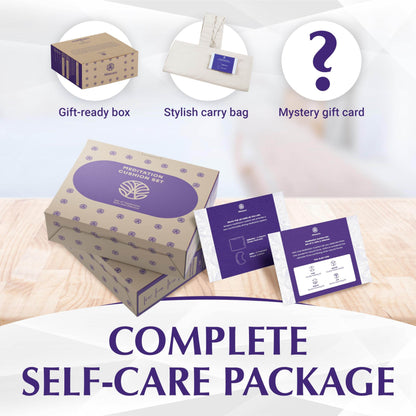 Almeara Meditation Cushion Set - Crescent Cushion & Large Square Floor Pillow | Buckwheat Bolster for Back Support | Waterproof Bottom for Outdoors - Incl. Large Bag & Gift Ready Box - 24in x 24in - zenfulharmony.com